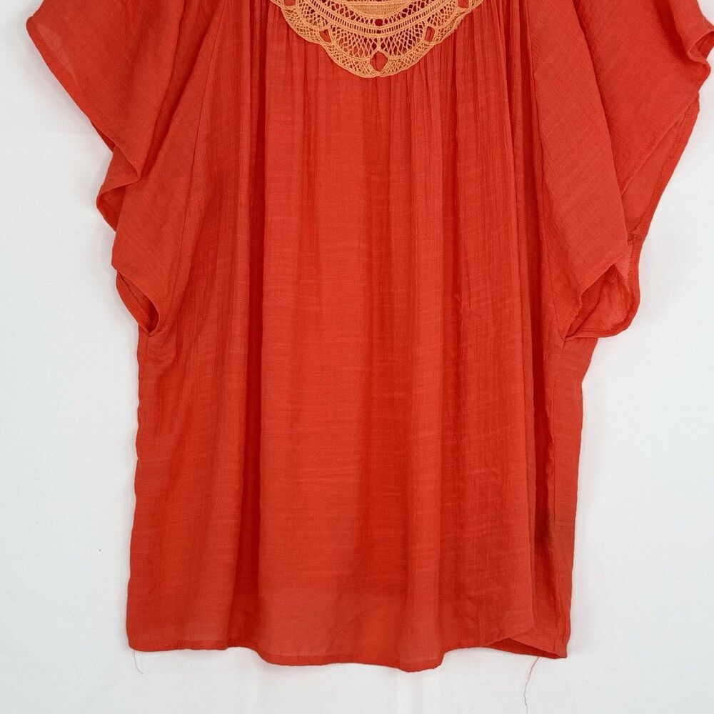 Unique Spectrum Women's Crochet Orange Size 2X Blouse Tunic Short Sleeve - Picture 12 of 16
